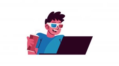 man using cinema 3d glasses and laptop ,4k video animated