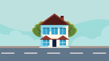 yol animasyonunda ev cephesi, 4k video animasyonu