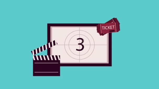 Movie Display Clapperboard Tickets Video Animated — Wideo stockowe