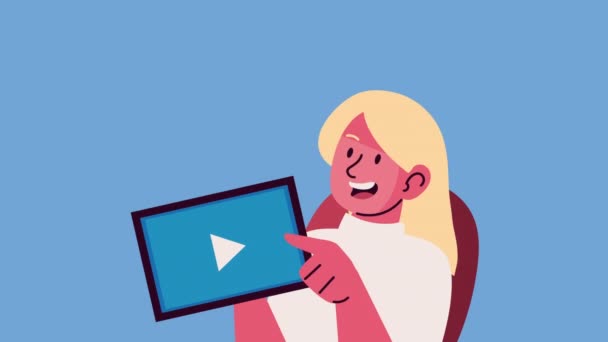 Mujer Viendo Película Tableta Video Animado — Vídeo de stock