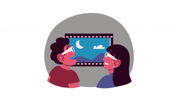 Pareja Usando Gafas Cine Video Animado — Vídeo de stock