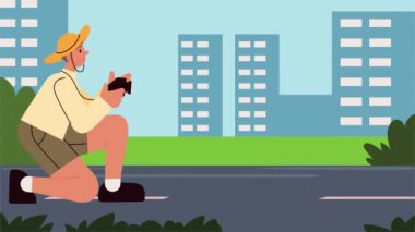 Kamera karakteri animasyonlu erkek gezgin, 4k video animasyonu