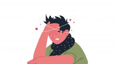 Baş ağrısı olan hasta bir adam, 4k video animasyonu