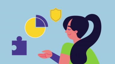 İstatistik animasyonlu iş kadını, 4k video animasyonu