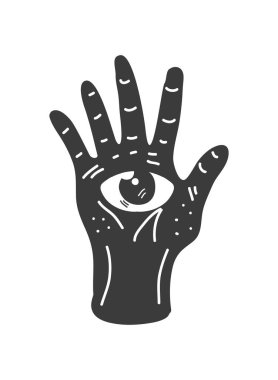 hand and eye esoteric colorless icon isolated