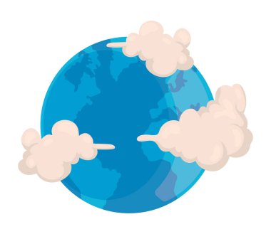 world map and clouds icon isolated