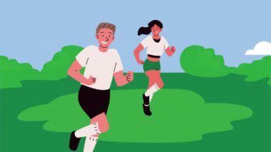 athletic couple running sport characters ,4k video animated