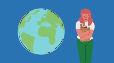 woman with vegetables in bag ,4k video animated