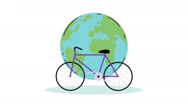 Bicicleta Com Planeta Mundo Terra Vídeo Animado — Vídeo de Stock
