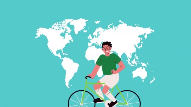 Αθλητικός Άνθρωπος Εξάσκηση Ποδηλασία Πλανήτη Βίντεο Κινούμενα — Αρχείο Βίντεο