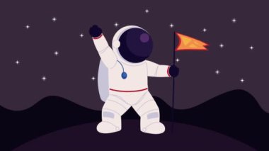 astronaut with flag character animation ,4k video animated