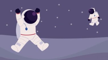 Uzay karakterlerindeki astronotlar animasyon, 4k video animasyonu