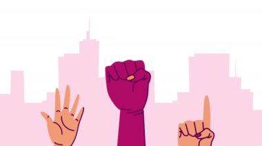 interracial hands protesting on the city ,4k video animated