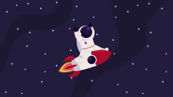 Astronauta Animacji Postaci Rakiety Animacja Wideo — Wideo stockowe