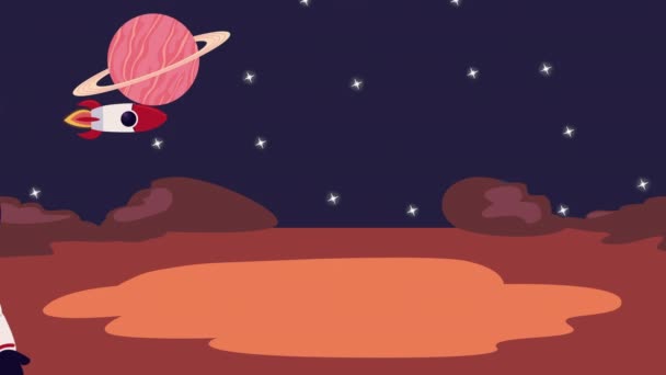 Astronaut Saturn Planet Animation Video Animated — Video Stock