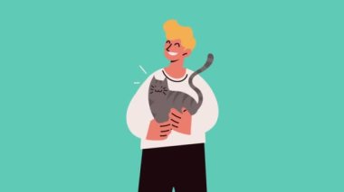 blond man carrying cat animation ,4k video animated