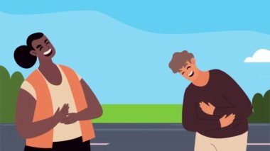 young interracial couple laughing happy characters ,4k video animated