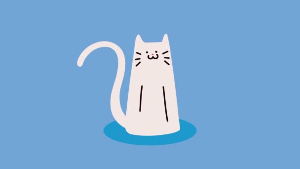 Cute White Cat Seated Character Video Animated — Stockvideo