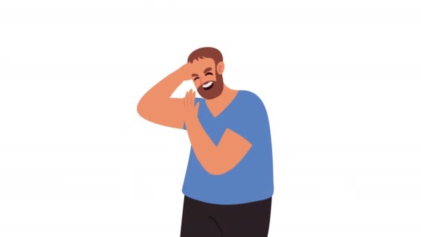 Sakallı Adam Gülen Neşeli Karakter Video Animasyonu — Stok video