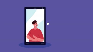 young man laughing in smartphone ,4k video animated