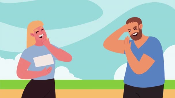 Young Couple Laughing Landscape Video Animated — Vídeos de Stock