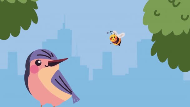 Słodka Animacja Pszczół Ptaków Animacja Wideo — Wideo stockowe
