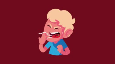 blond boy eating chilli character ,4k video animated