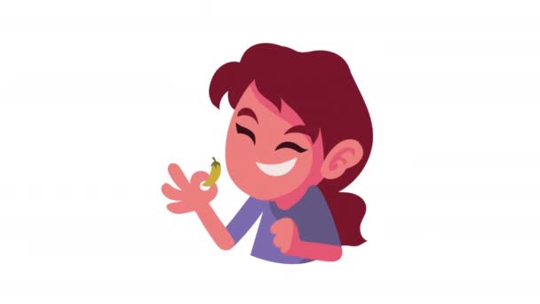 Little Girl Eating Chilli Character Video Animated — Wideo stockowe