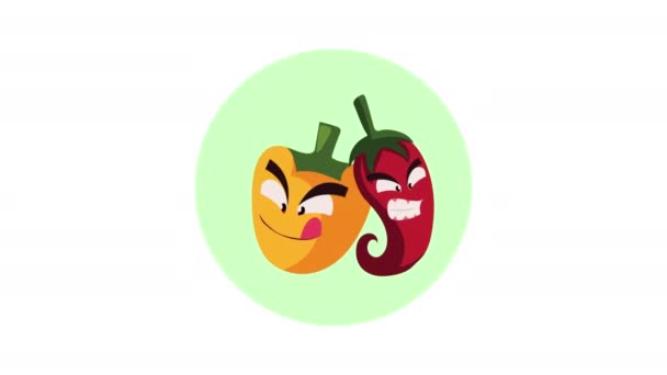 Dois Chilli Pimentas Personagens Felizes Vídeo Animado — Vídeo de Stock