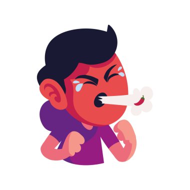 boy eating chili pepper icon isolated