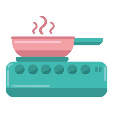 frying pan on stove kitchen icon isolated
