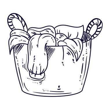 clothes in basket cleaning doodle icon isolated