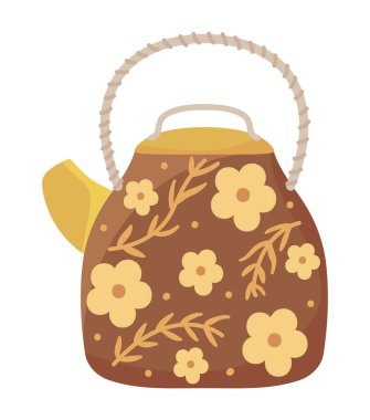 teapot with flowers icon isolated