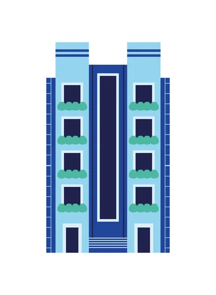 Niebieski Budynek Płaski Ikona Biały Tło — Wektor stockowy