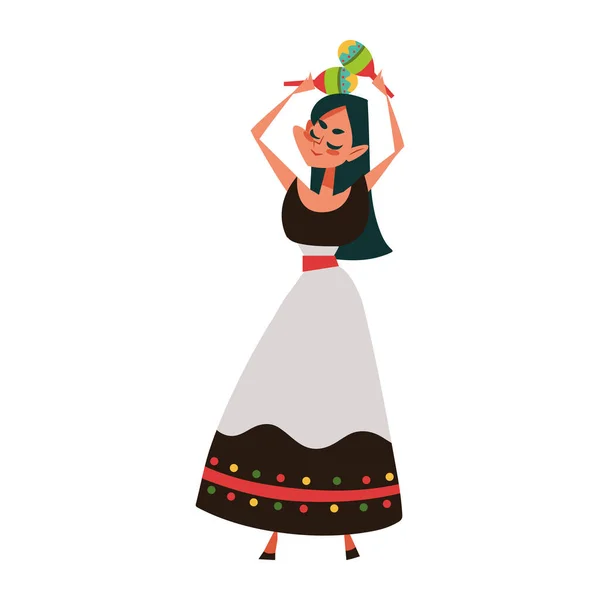 stock vector mexican woman with maracas icon isolated