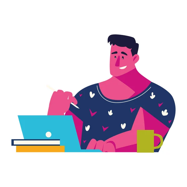 Man Studying Laptop Isolated Icon — Stock Vector