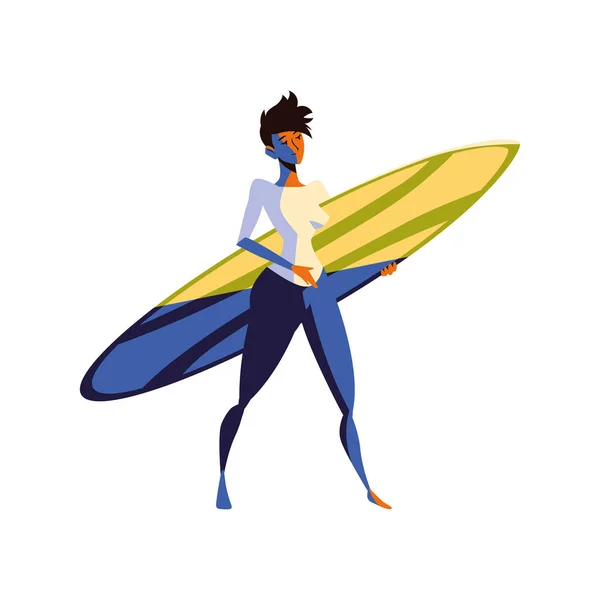 Mujer Con Tabla Surf Icono Aislado — Archivo Imágenes Vectoriales