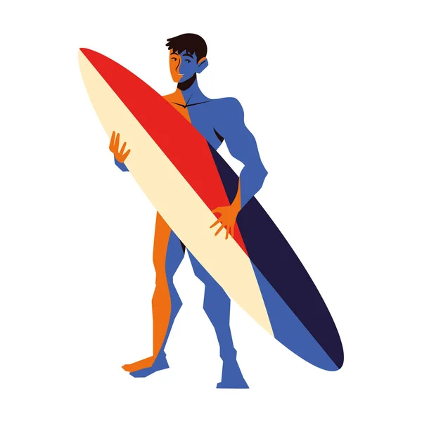 Hombre Con Tabla Surf Icono Aislado — Archivo Imágenes Vectoriales