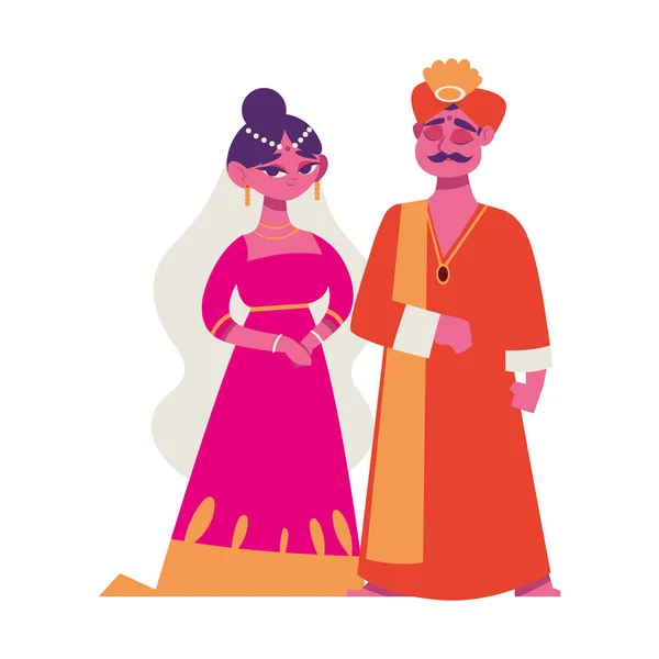 Pasangan India Dalam Ikon Pakaian Pernikahan Terisolasi - Stok Vektor