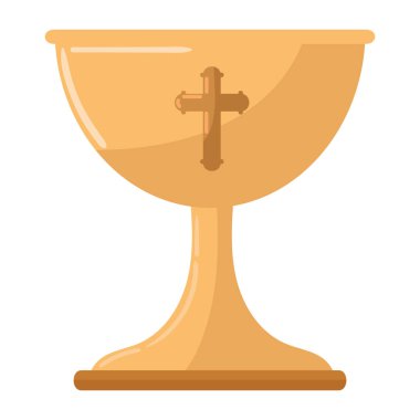 golden chalice with cross icon isolated