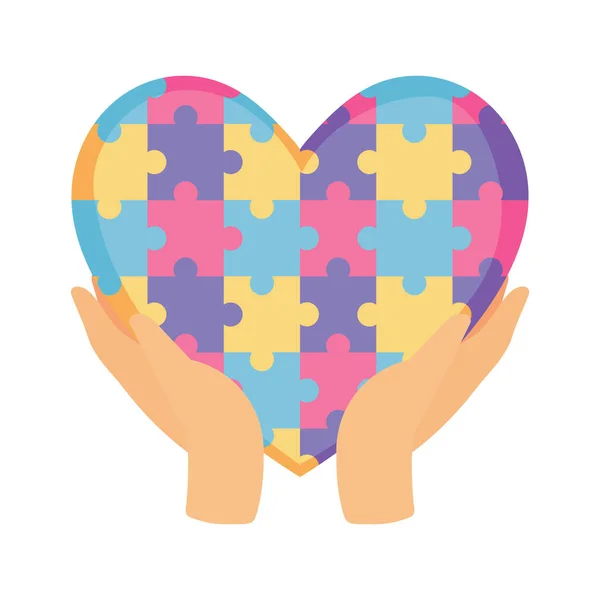 心のパズルを持つ手自閉症の日 — ストックベクタ