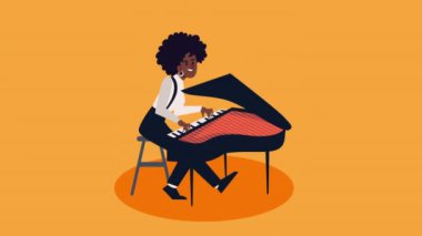 Piyano çalan afro kadın, 4k video animasyonu