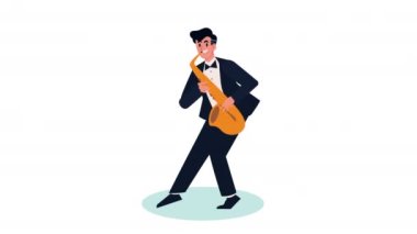 Saxo karakteri oynayan erkek sanatçı, 4k video animasyonu