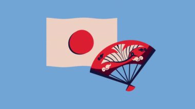 Asya kültürü hayran dekoratif animasyonu, 4k video animasyonu