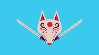 Japon kültürü hayvan maskesi animasyonu, 4k video animasyonu