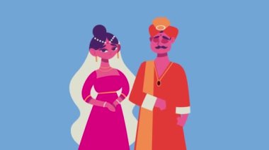 Bir çift Hint kültürü karakteri, 4k video animasyonu