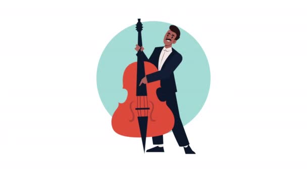 Afro Homem Jogar Fiddle Personagem Vídeo Animado — Vídeo de Stock