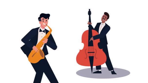 Férfi Művészek Jazz Hangszerek Karakterek Videó Animált — Stock videók
