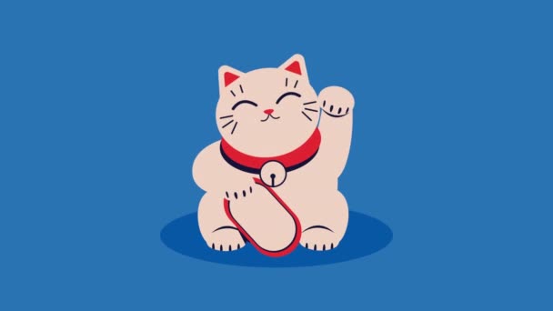 Japansk Katt Saludating Lycka Animation Video Animerad — Stockvideo