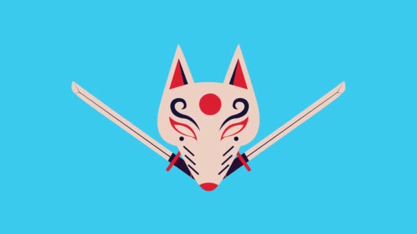 Анимация Маски Животных Японской Культуры Видео Анимации — стоковое видео